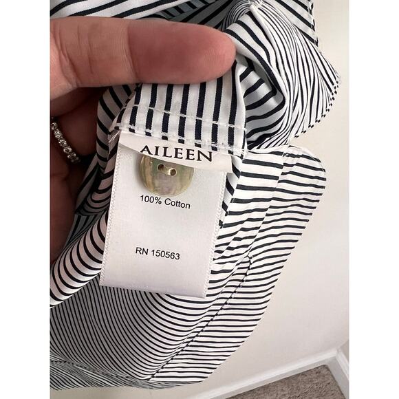 Hinson Wu Aileen Striped 3/4 Sleeve Button Back Popover Shirt Black/White 14 NWT - Picture 8 of 12